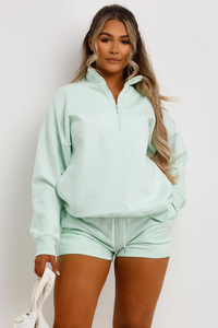 Custom OEM Logo Quick Dry Tracksuit Half Zip Women's Two Piece <b>Set</b> Oversized Sweatshirt & <b>Sexy</b> Hot Shorts Pant Cotton/Poly Blend - Product Image 4