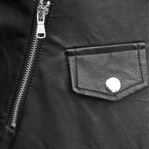 Women's Genuine Leather Moto Jacket With Contrast Stripes Full Sleeve Stand Collar <b>Zipper</b> Closure Autumn Style Cheap Selling - Product Image 5