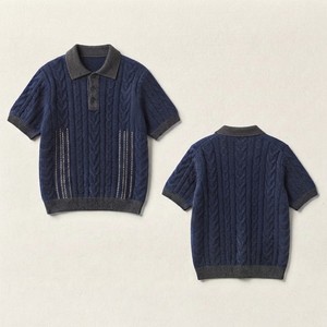 Pull tricoté géométrique pour femme, manches courtes, col rond, boutonné, décontracté, 100 % polyester, anti-plis, qualité supérieure, pour l'automne - Product Image 2