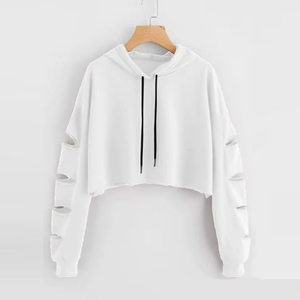 Lady Hoodies for Women <b>Crop</b> <b>Top</b> 100% Cotton Sweatshirts Wholesale With Custom - Product Image 2
