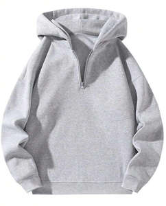 Sudadera con capucha de felpa para hombre, personalizada al por mayor, estilo Letterman, con media cremallera, sin cordón, holgada, 100% algodón tejido - Product Image 1