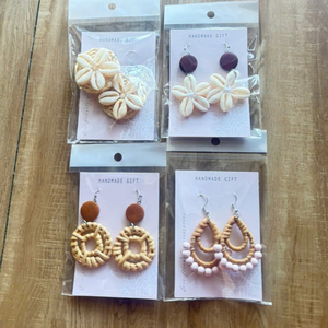 Handmade Folk Art Classic Rattan <b>Earrings</b> Boho Woven Eco Friendly Lightweight Wedding Gift Accessories Made in Vietnam - Product Image 1