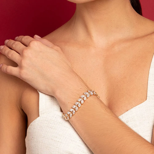 Solid <b>Real</b> Gold Plated Leaf <b>Crystal</b> Bracelet Marquise Cut Women's Classic Chain Link Jewelry Wedding Style - Product Image 3