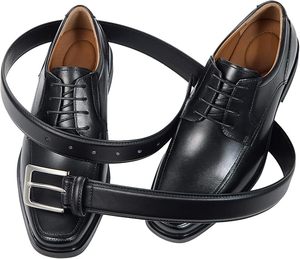 Cinturón Casual de Cuero Genuino Negro, Hebilla de Color Sólido, Rectangular Plateada, Duradero, 3.5 cm de Ancho, 110 cm de Largo, Estampado - Product Image 3