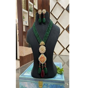 Elegante Juego de Collar y Pendientes de Moissanita y Kundan Chapado en Oro de Latón de Primera Calidad para Compromiso, Boda, Aniversario, Fiesta - Product Image 1