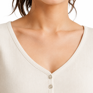 Ensemble de pyjama décontracté d'été pour femmes, respirant, en tricot côtelé, haut à manches longues Henley et short, ensemble de vêtements de nuit en deux pièces - Product Image 5