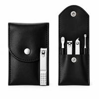 Kit de manucure 4 en 1 en acier inoxydable avec étui en cuir noir, style classique portable pour adultes