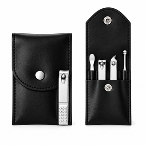 Stainless Steel 4 in 1 <b>Nail</b> <b>Kit</b> Manicure Set with Black Leather Case Portable Classic Style for Adults - Product Image 1