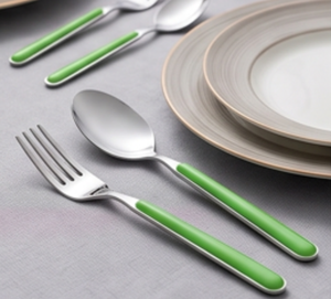 Ensemble de couverts modernes avec manches en résine verte, finition miroir haute brillance, compatible lave-vaisselle, pour le camping et l'usage quotidien - Product Image 2