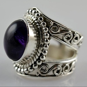 Amethyst <b>Ring</b> Handmade Sterling Silver Bezel Setting Natural Purple Oval Shape Gemstone <b>Boho</b> Jewelry Women's Jewekry - Product Image 2
