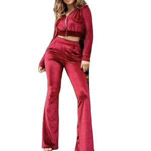 Conjunto de Sudadera con Capucha y Pantalones de Chándal de Terciopelo Personalizados de Talla Grande con Cremallera para Mujer - Fabricante - Product Image 1