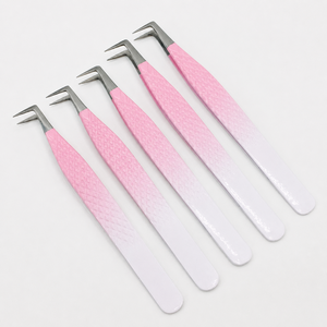 Ensemble de pinces à épiler professionnelles en acier inoxydable rose pour extensions de cils, pointes en L de précision, longueur 13 cm, pour artistes en extensions de cils, beauté - Product Image 6