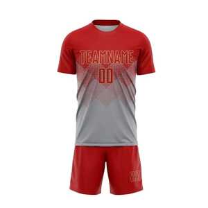 Conjunto de Uniforme de Fútbol Sublimado Personalizado al por Mayor para Hombre, Rojo y Gris Degradado, Absorbente de Humedad, Manga Corta, Nombre y Número del Equipo - Product Image 2