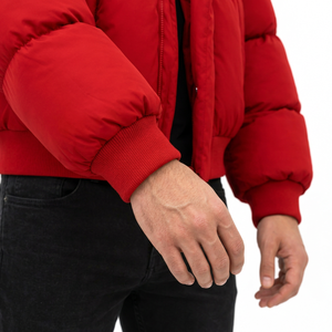 Chaqueta Acolchada Roja para Hombre, Cuello Alto, Cierre de Cremallera, Relleno Grueso de Poliéster, Estilo Casual de Invierno, Corte Regular Holgado, con Capucha - Product Image 6