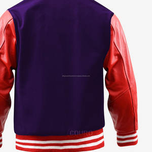 Artículo más exigente 2025 Cuerpo de lana de alta calidad Mangas de cuero Parche bordado Letterman Varsity Jacket con 2 bolsillos laterales - Product Image 6