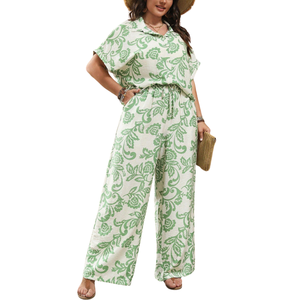Ensemble de combinaison à jambes larges imprimées pour femmes, tenue assortie - Product Image 1