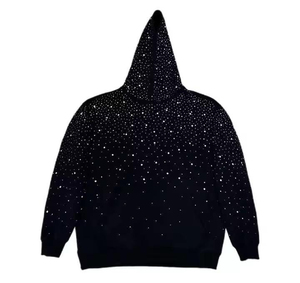 Hot Selling Quality Streetwear Custom Acid Wash Hoodie Sun Faded Oversized All Over Rhinestone Print Pullover <b>Black</b> <b>Men</b> Hoodies - Product Image 3