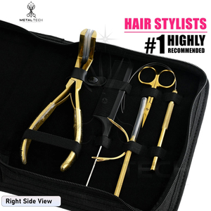 New Trending Premium Gold Finish Hair Extension Starter Kit with Specialized Pliers Extension Removal <b>Tools</b> and Carrying Case - Product Image 4