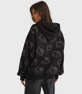Sudadera con Capucha Estampada Digitalmente, Unisex, Talla Grande, de Algodón Negro, Informal, para Otoño, con Bolsillo Delantero - Product Image 3