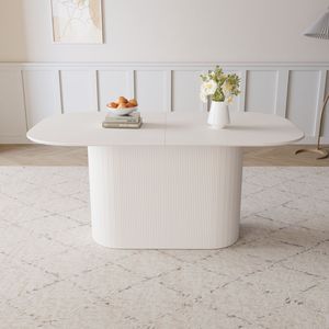 Tavolo da Pranzo in MDF Stile Crema da 160 cm per 4-8 Persone, Eleganti Gambe a Strisce Verticali, Bordo Spesso, Nuovo Tavolo da Pranzo Standard - Product Image 1