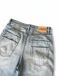 Wholesale Custom Men's Retro Washed Distressed Denim Jeans Streetwear <b>Pants</b> with custom Printed Logo - Product Image 3