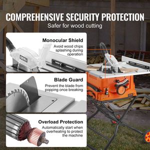 Sega da Tavolo Compatta Portatile da 10 Pollici 15 Ampere con Lama da 40 Denti, Velocità 5000 RPM, Taglio Massimo 25 Pollici per Lavori su Legno, con Base Scorrevole per Troncatrice - Product Image 4