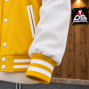 Custom Women Casual College Varsity Jacket Two Tone Style Outerwear Full <b>Sleeve</b> Snap Button Front Logo Print - Product Image 5