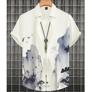 Chemise tendance pour homme avec imprimés 3D style peinture à l'encre, vêtement masculin décontracté à manches courtes pour la plage, les fêtes, le streetwear et les chemises hawaïennes - Product Image 4