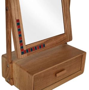 Rustic Wooden Wall Hanging Mirror with Drawer Tiled Inlay Craftsmanship Rectangular <b>Vanity</b> <b>Makeup</b> Mirror for Bedroom Living Room - Product Image 5