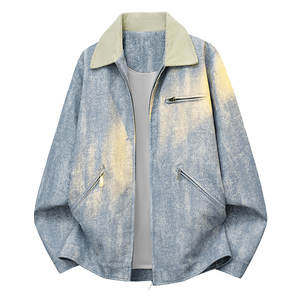 Chaqueta Bomber Vintage para Hombre con Degradado de Color, Cuello Camisero, Cierre de Cremallera, Abrigo Casual de Otoño - Product Image 4