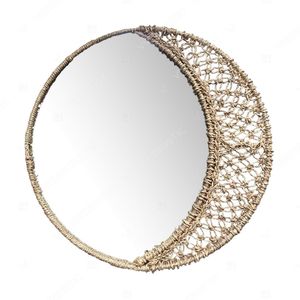 Nature Feature Boho Decorative Woven Seagrass Jute Water Hyacinth Handmade Eco-Friendly Wedding Wall <b>Mirror</b> for Babyroom Decor - Product Image 3
