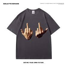 T-shirt graphique Doigt d'honneur - Streetwear urbain coupe oversize - Impression numérique Rebel Hands - Haut Hip Hop en coton premium coupe carrée - Product Image 2