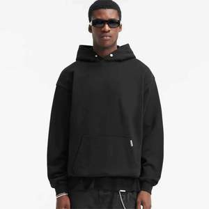 Men's Oversized <b>Black</b> Hooded <b>Sweatshirt</b> Solid Color Cotton French Terry Casual Streetwear Hoodie Regular Fit Autumn Wear - Product Image 2