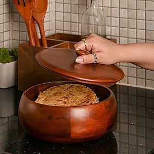 Traditional Handmade Wooden Roti Chapati <b>Box</b> Hotpot Insulated Food <b>Storage</b> Container Kitchen Dining Serving Utility Basket - Product Image 2