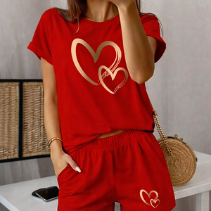 Ensemble deux pièces décontracté et sportif pour femmes, t-shirt à manches courtes à col rond, short avec poches - tendance, polyvalent et confortable - Product Image 1