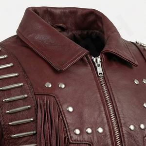 Veste de moto en cuir pour homme NAI-0511A, coupe classique, tendance été, avec fermeture éclair et rembourrage en polyester, couleur personnalisable. - Product Image 4