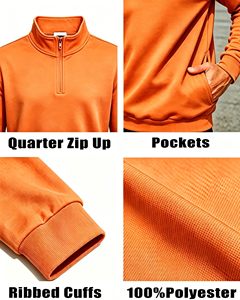 Sudadera con cremallera de cuarto de cuello para hombre, de felpa francesa gruesa, 100% algodón, lisa, estilo urbano, con logotipo personalizado, venta al por mayor - Product Image 6