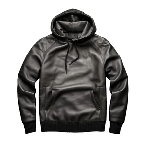 Veste à capuche en cuir PU noir pour homme, style motard, fermeture éclair, coupe classique, pour l'automne - Product Image 2