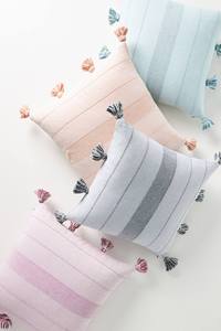 Housse de coussin en coton tissé à la main à rayures avec pompons, style bohème pour canapé, 100% coton texturé à rayures avec pompons, style ferme - Product Image 5