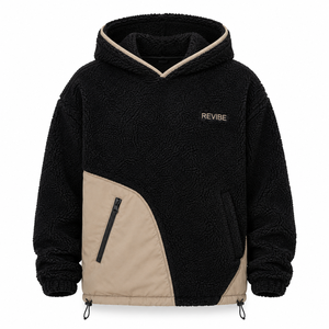 Custom Mens Black <b>Sherpa</b> Fleece Hoodie Oversized Warm Winter Pullover with Pockets OEM Clothing Supplier - Product Image 3