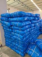 Bâche en tissu bleu avec œillets métalliques et boucles, imperméable, pour usage extérieur, tissage uni, poids moyen