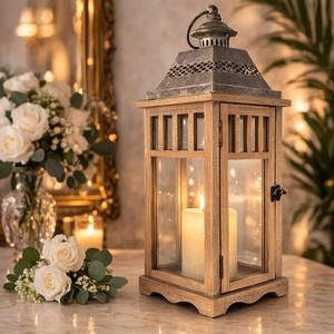 Nuevas Lámparas Decorativas Modernas de Metal y Madera al por Mayor, Faroles Antiguos para Decoración de Patio, Portavelas - Product Image 5