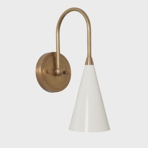 Modern Brass <b>Wall</b> <b>Sconce</b> With White Cone Shade Geometric Design Indoor Home Decor Bedroom <b>Lighting</b> Fixture - Product Image 2