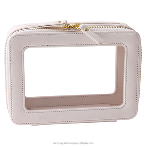 Bolsas de cosméticos de lujo personalizadas de Vietnam Mini cuero mixto transparente de PVC impermeable con patrón de letras de logotipo impreso - Product Image 1