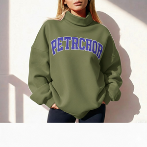 Sweat-shirt molletonné oversize à col montant brodé de haute qualité pour femme, à manches longues, imprimé personnalisé sur le devant, style décontracté - Product Image 5