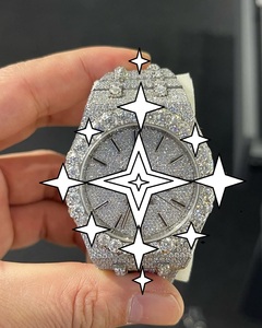 Montre de luxe à mouvement automatique en acier inoxydable avec cadran en cristal, style hip-hop glacé, en moissanite, édition limitée, pour unisexe - Product Image 1