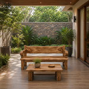 Banc en bois de Suar massif classique Bagong pour hall d'hôtel, finition naturelle avec design antique artisanal pour projets de complexes hôteliers et villas - Product Image 6