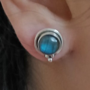 Navya Craft Women's 925 Sterling Silver Labradorite Stud <b>Earrings</b> 14K Gold Rose Gold Drop Diamond Bezel Setting <b>Hook</b> Shape - Product Image 2