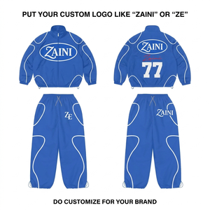 ชุดวอร์มกันลม ZAINI Premium 120 GSM ผ้าโพลีเอสเตอร์ Taslan สีน้ำเงินขาว พร้อมปักโลโก้ตามสั่ง ชุดวอร์มมีฮู้ดสำหรับผู้ชายสำหรับฤดูหนาว - Product Image 1