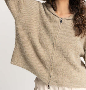 Suéter de punto personalizado con cierre de cremallera para mujer, elegante, de otoño, con logotipo personalizado, estilo coreano, de lana, para damas. - Product Image 2